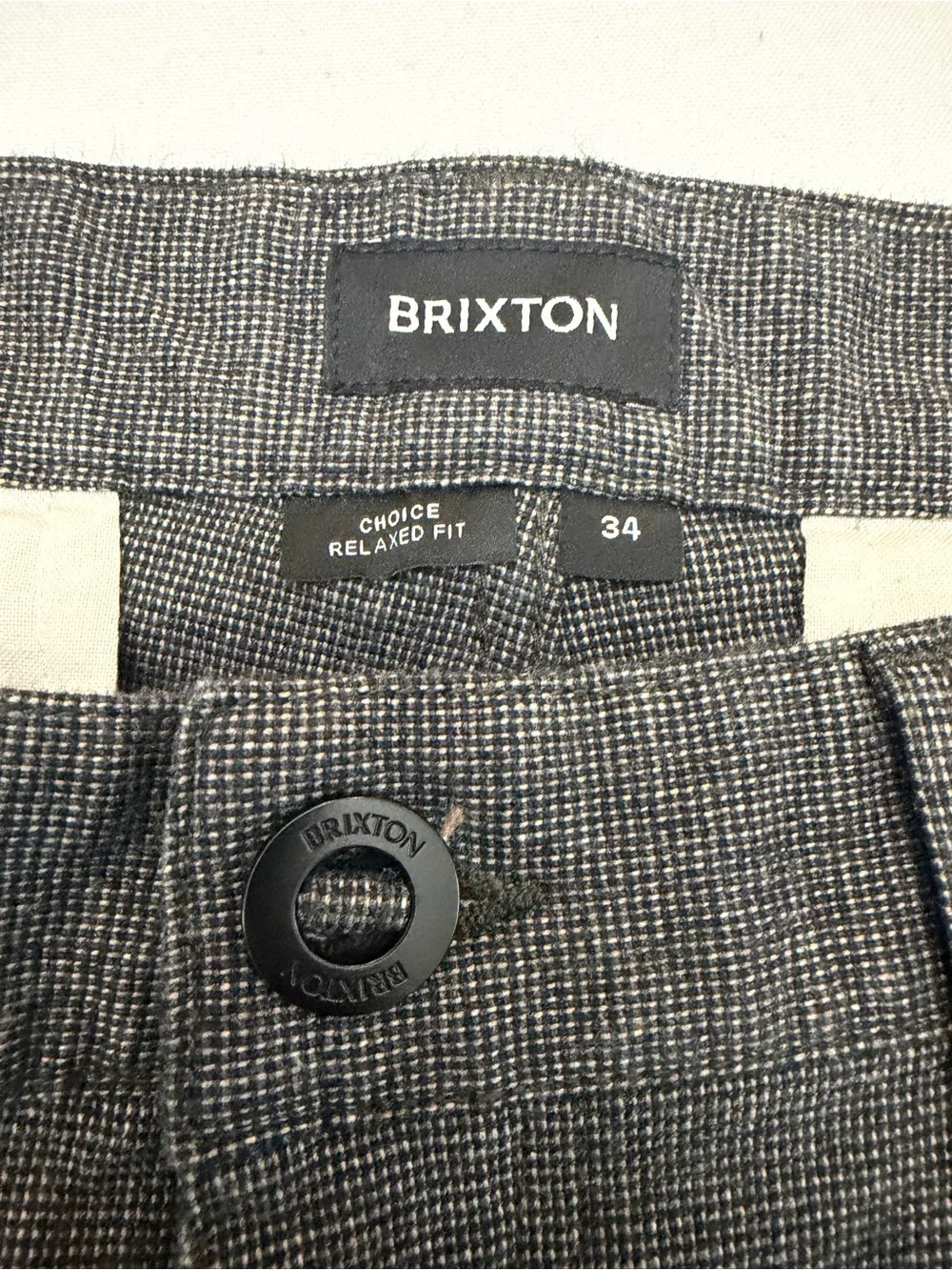 Brixton Choice Relaxed Fit Pants Men’s 34x31 Gray Micro Check Chino Casual Strai